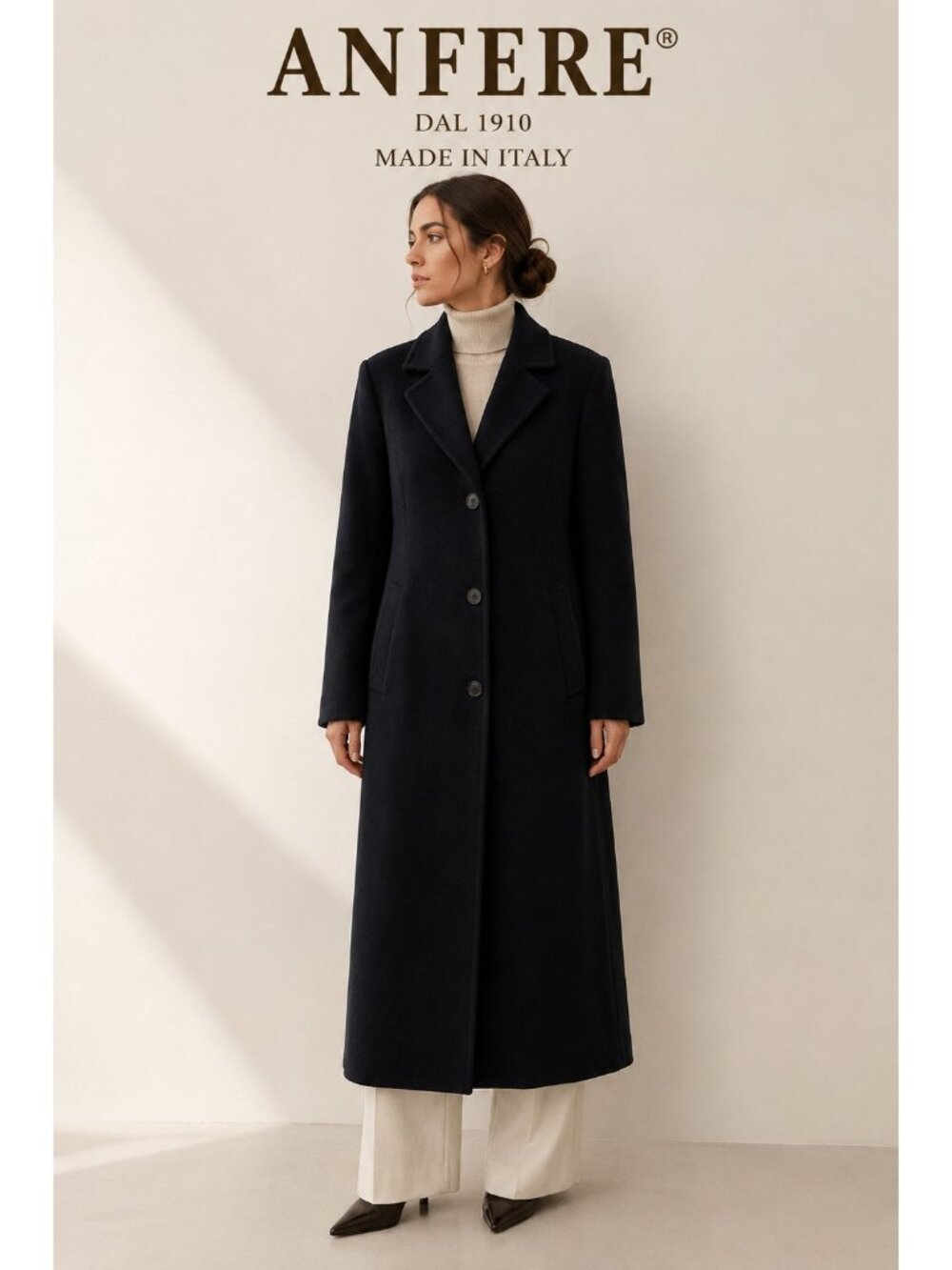 AN FERE Italy Black Wool Angora Cashmere Long Maxi Coat Size 42 US 8